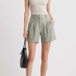 Nordstrom Open Edit Everyday Pleated Linen Blend Shorts Sage Green Size 10